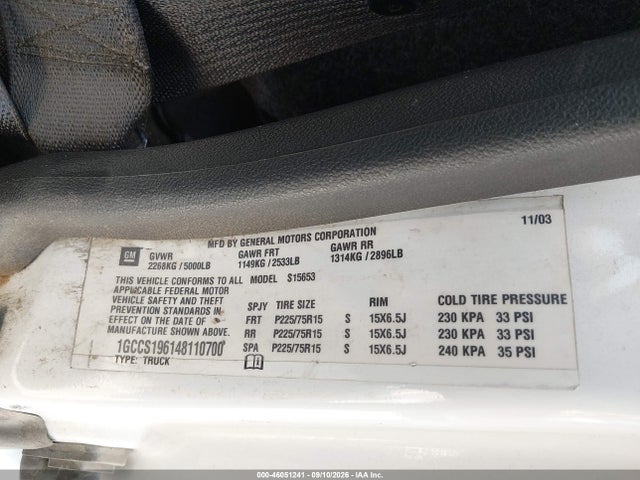 2004 Chevrolet Colorado Ls მანქანა იყიდება აუქციონზე, vin: 1GCCS196148110700, აუქციონის ნომერი: 46051241
