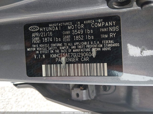 Aukcja sprzedaży 2016 Hyundai Accent Se, vin: KMHCT5AE7GU290604, numer aukcji: 46051243