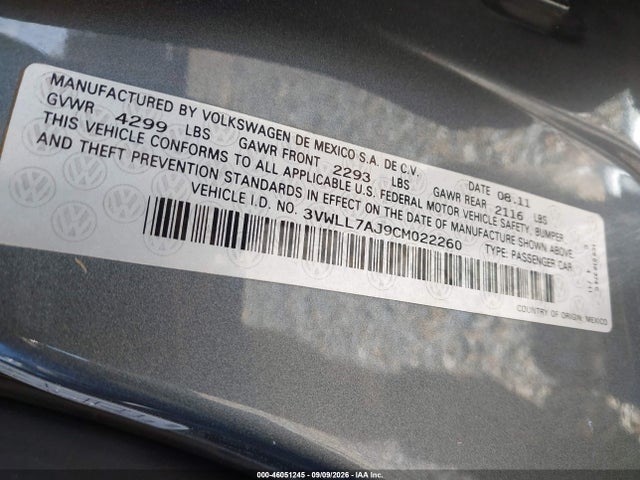Продажа на аукционе авто 2012 Volkswagen Jetta 2.0l Tdi, vin: 3VWLL7AJ9CM022260, номер лота: 46051245