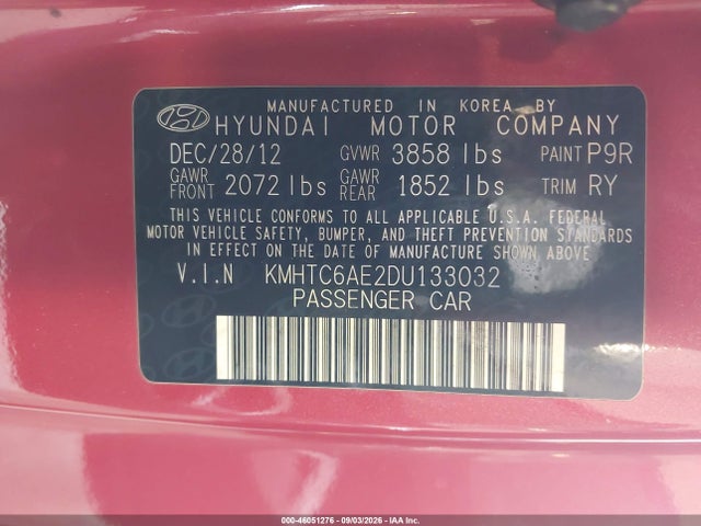 Aukcja sprzedaży 2013 Hyundai Veloster Turbo W/black, vin: KMHTC6AE2DU133032, numer aukcji: 46051276