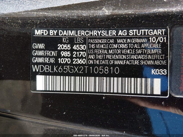 Продажа на аукционе авто 2002 Mercedes-benz Clk 320, vin: WDBLK65GX2T105810, номер лота: 46051279