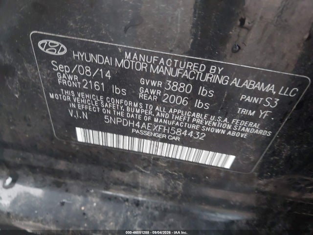 Продаж на аукціоні авто 2015 Hyundai Elantra Se, vin: 5NPDH4AEXFH584432, номер лоту: 46051288