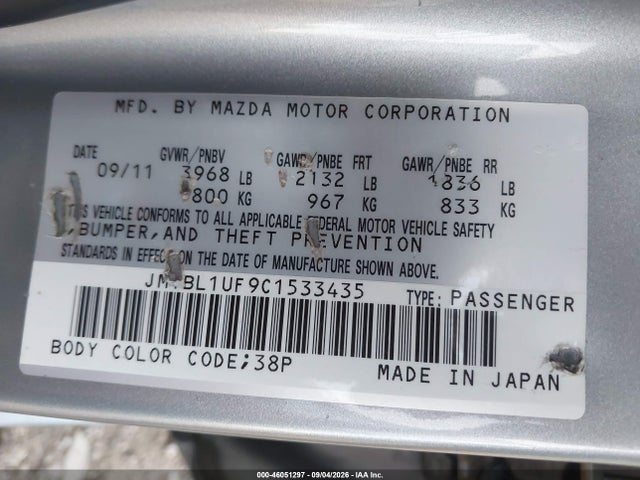 Продаж на аукціоні авто 2012 Mazda Mazda3 I Sport, vin: JM1BL1UF9C1533435, номер лоту: 46051297