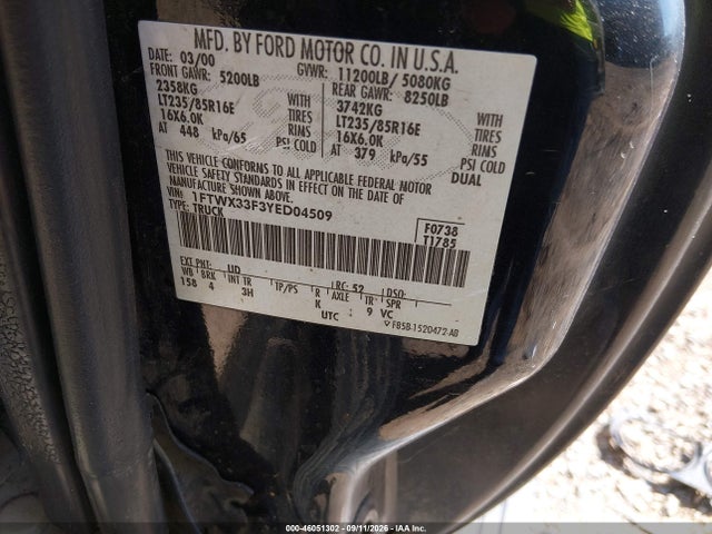 Aukcja sprzedaży 2000 Ford F-350 Lariat/xl/xlt, vin: 1FTWX33F3YED04509, numer aukcji: 46051302