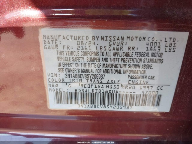 Продажа на аукционе авто 2025 Nissan Sentra Sv, vin: 3N1AB8CV8SY205937, номер лота: 46051312