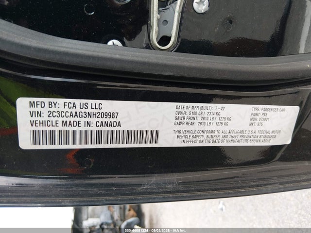 2022 Chrysler 300 Touring მანქანა იყიდება აუქციონზე, vin: 2C3CCAAG3NH209987, აუქციონის ნომერი: 46051324