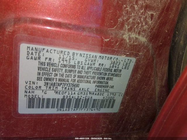 Aukcja sprzedaży 2015 Nissan Sentra Sv, vin: 3N1AB7AP7FY376490, numer aukcji: 46051326