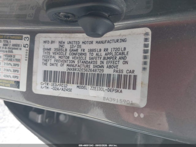Продаж на аукціоні авто 2006 Toyota Corolla S, vin: 1NXBR32E56Z648729, номер лоту: 46051343
