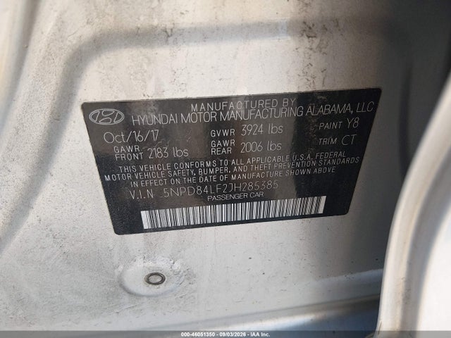 2018 Hyundai Elantra Value Edition მანქანა იყიდება აუქციონზე, vin: 5NPD84LF2JH285385, აუქციონის ნომერი: 46051350