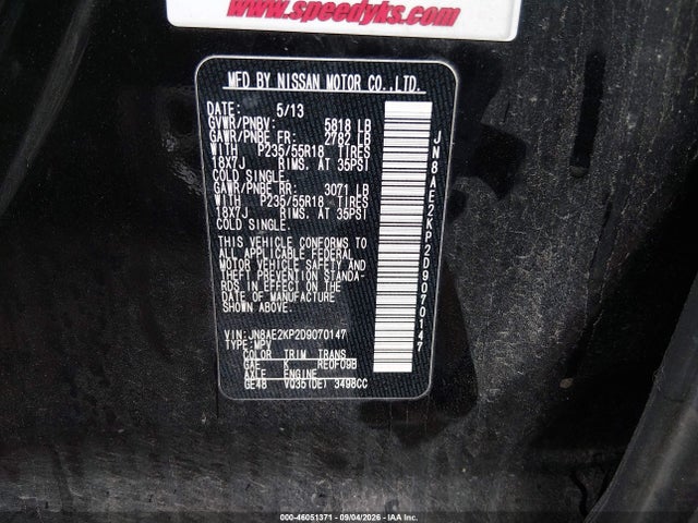 Продаж на аукціоні авто 2013 Nissan Quest Sl, vin: JN8AE2KP2D9070147, номер лоту: 46051371