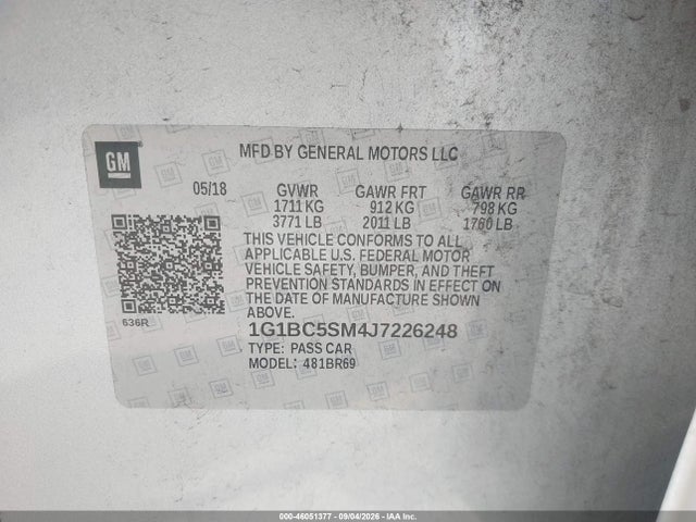 Продаж на аукціоні авто 2018 Chevrolet Cruze Ls Auto, vin: 1G1BC5SM4J7226248, номер лоту: 46051377