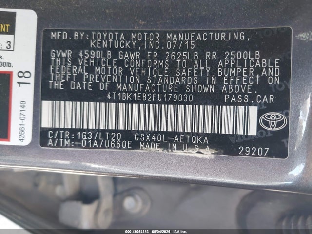 4T1BK1EB2FU179030 Toyota Avalon Xle Touring