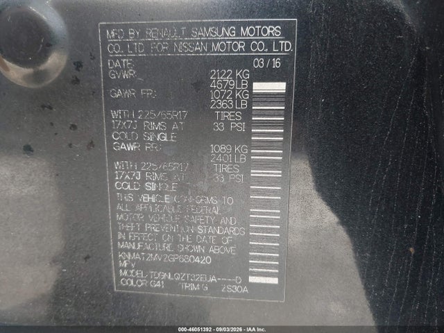 Auction sale of the 2016 Nissan Rogue Sv, vin: KNMAT2MV2GP680420, lot number: 46051392