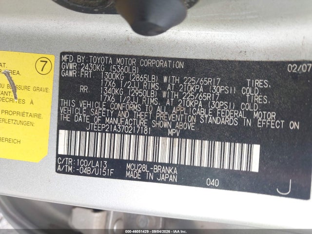Aukcja sprzedaży 2007 Toyota Highlander Sport/limited, vin: JTEEP21A370217181, numer aukcji: 46051429