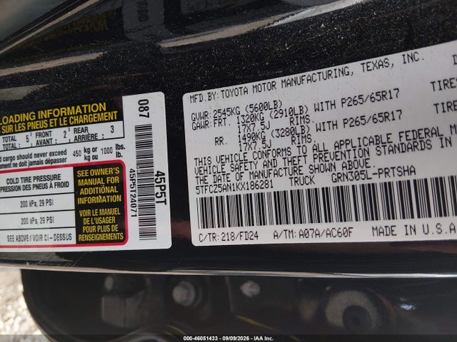 Aukcja sprzedaży 2019 Toyota Tacoma Trd Sport, vin: 5TFCZ5AN1KX186281, numer aukcji: 46051433