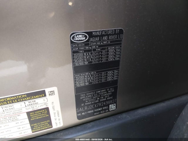 Продаж на аукціоні авто 2024 Land Rover Discovery P300 S, vin: SALRJ2EX7R2498827, номер лоту: 46051445