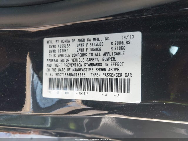 Продаж на аукціоні авто 2013 Honda Accord Ex-l, vin: 1HGCT1B86DA016332, номер лоту: 46051451