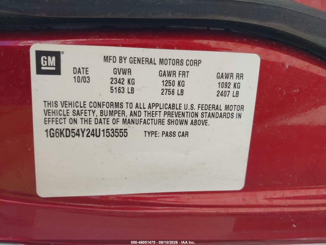 Продажа на аукционе авто 2004 Cadillac Deville Standard, vin: 1G6KD54Y24U153555, номер лота: 46051470
