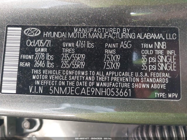 Продажа на аукционе авто 2022 Hyundai Tucson Limited, vin: 5NMJECAE9NH053661, номер лота: 46051477