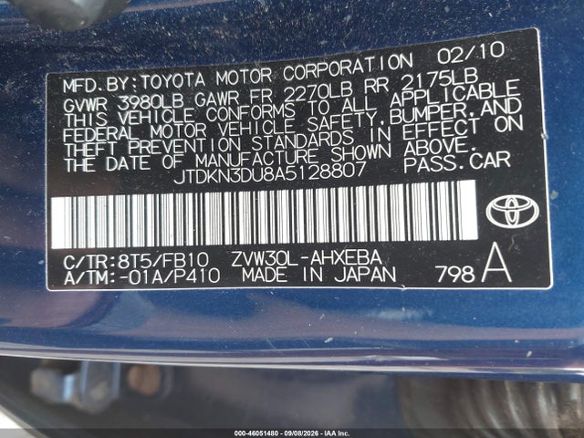 46051480 :رقم المزاد ، JTDKN3DU8A5128807 vin ، 2010 Toyota Prius Iii مزاد بيع