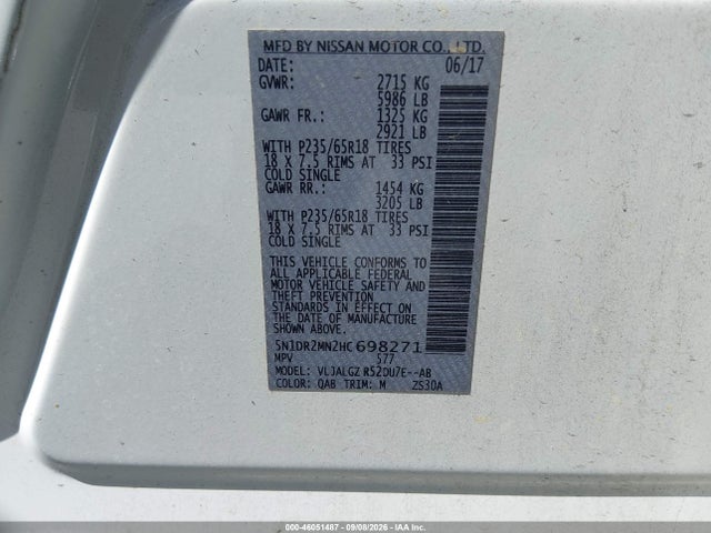 Nissan Pathfinder Sl 2017 5N1DR2MN2HC698271 Image 9