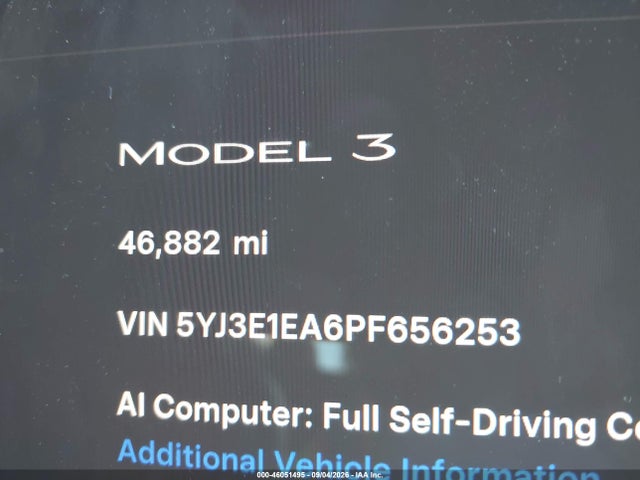 Продаж на аукціоні авто 2023 Tesla Model 3 Rear-wheel Drive, vin: 5YJ3E1EA6PF656253, номер лоту: 46051495