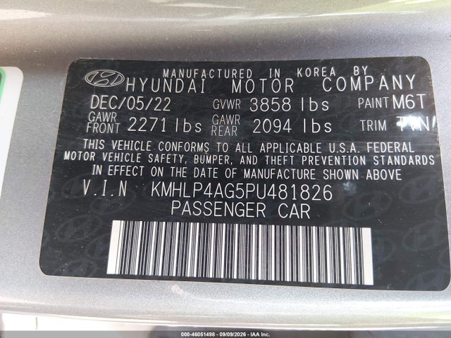 46051498 :رقم المزاد ، KMHLP4AG5PU481826 vin ، 2023 Hyundai Elantra Limited مزاد بيع