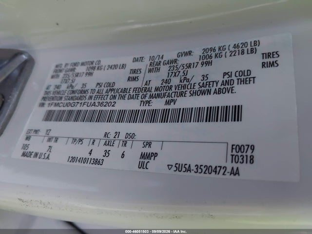 Ford ESCAPE SE 2015 1FMCU0G71FUA36202 Image 9