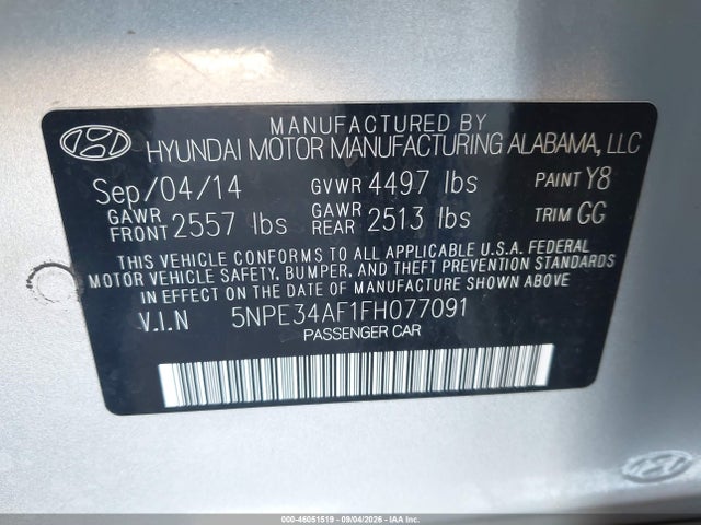 Aukcja sprzedaży 2015 Hyundai Sonata Limited, vin: 5NPE34AF1FH077091, numer aukcji: 46051519