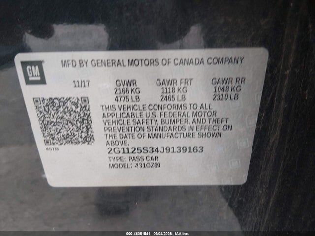 Продажа на аукционе авто 2018 Chevrolet Impala 2lz, vin: 2G1125S34J9139163, номер лота: 46051541