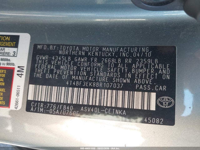 Aukcja sprzedaży 2011 Toyota Camry Le, vin: 4T4BF3EK8BR107037, numer aukcji: 46051559
