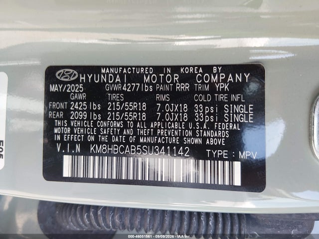 Продаж на аукціоні авто 2025 Hyundai Kona Sel, vin: KM8HBCAB5SU341142, номер лоту: 46051561
