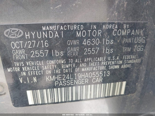 2017 Hyundai Sonata Hybrid Se მანქანა იყიდება აუქციონზე, vin: KMHE24L19HA055513, აუქციონის ნომერი: 46051562