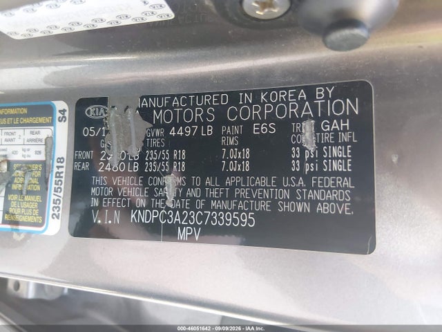 2012 Kia Sportage Ex მანქანა იყიდება აუქციონზე, vin: KNDPC3A23C7339595, აუქციონის ნომერი: 46051642