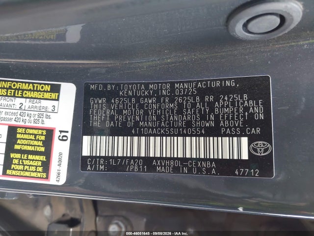 Toyota CAMRY LE 2025 4T1DAACK5SU140554 Image 9