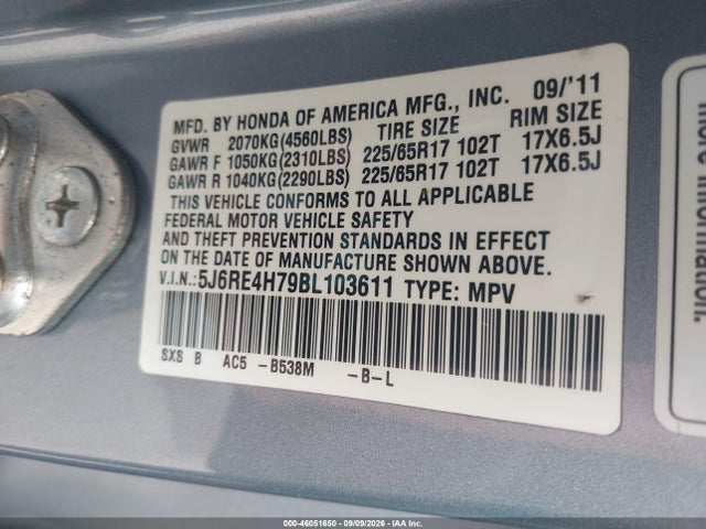 46051650 :رقم المزاد ، 5J6RE4H79BL103611 vin ، 2011 Honda Cr-v Ex-l مزاد بيع