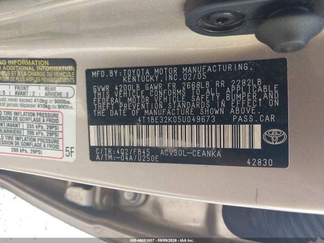 Aukcja sprzedaży 2005 Toyota Camry Le, vin: 4T1BE32K05U049673, numer aukcji: 46051657