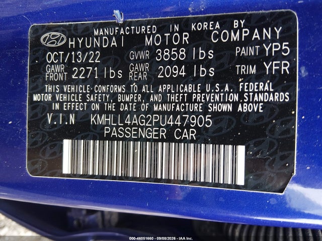 Продажа на аукционе авто 2023 Hyundai Elantra Se, vin: KMHLL4AG2PU447905, номер лота: 46051660