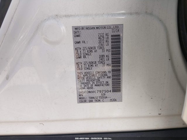 Продажа на аукционе авто 2015 Nissan Rogue Sl, vin: 5N1AT2MVXFC797504, номер лота: 46051664