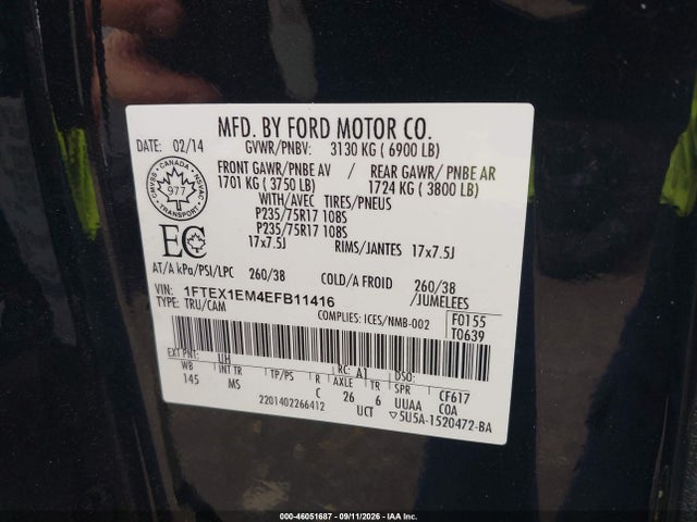 Продажа на аукционе авто 2014 Ford F-150 Xlt, vin: 1FTEX1EM4EFB11416, номер лота: 46051687
