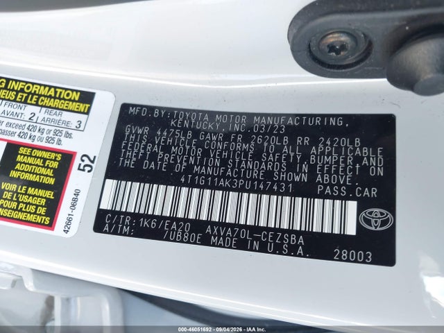 Aukcja sprzedaży 2023 Toyota Camry Se, vin: 4T1G11AK3PU147431, numer aukcji: 46051692