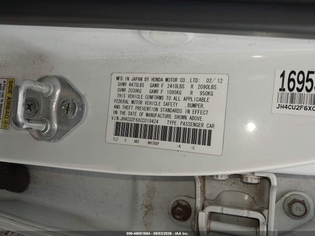 Aukcja sprzedaży 2012 Acura Tsx 2.4, vin: JH4CU2F6XCC019424, numer aukcji: 46051694