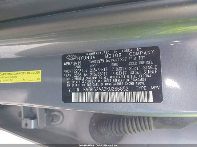 Продажа на аукционе авто 2019 Hyundai Kona Sel, vin: KM8K62AA2KU366852, номер лота: 46051708