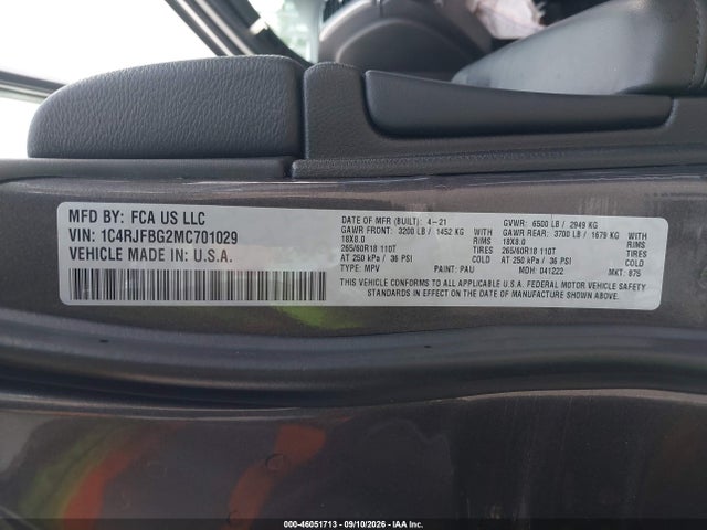 46051713 :رقم المزاد ، 1C4RJFBG2MC701029 vin ، 2021 Jeep Grand Cherokee Limited 4x4 مزاد بيع