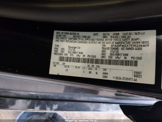 46051720 :رقم المزاد ، 3FADP4GX7EM236405 vin ، 2014 Ford Fiesta St مزاد بيع