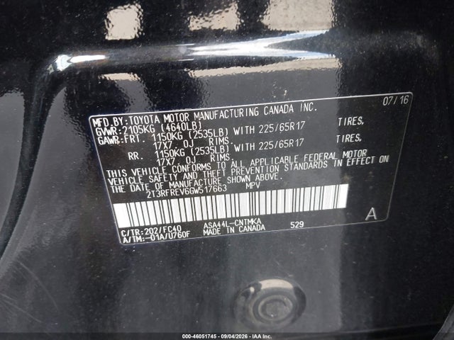 Aukcja sprzedaży 2016 Toyota Rav4 Xle, vin: 2T3RFREV6GW517663, numer aukcji: 46051745