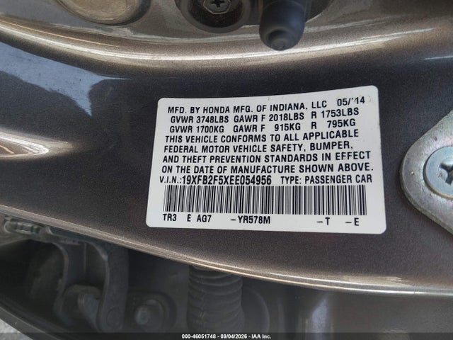 Продаж на аукціоні авто 2014 Honda Civic Lx, vin: 19XFB2F5XEE054956, номер лоту: 46051748