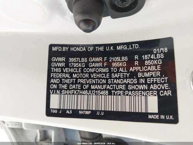 Aukcja sprzedaży 2018 Honda Civic Sport, vin: SHHFK7H48JU215468, numer aukcji: 46051750