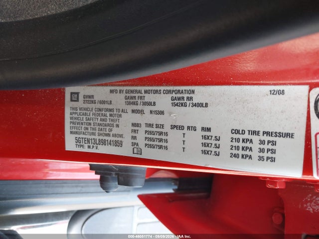 46051774 :رقم المزاد ، 5GTEN13L898141859 vin ، 2009 Hummer H3 Suv Alpha مزاد بيع