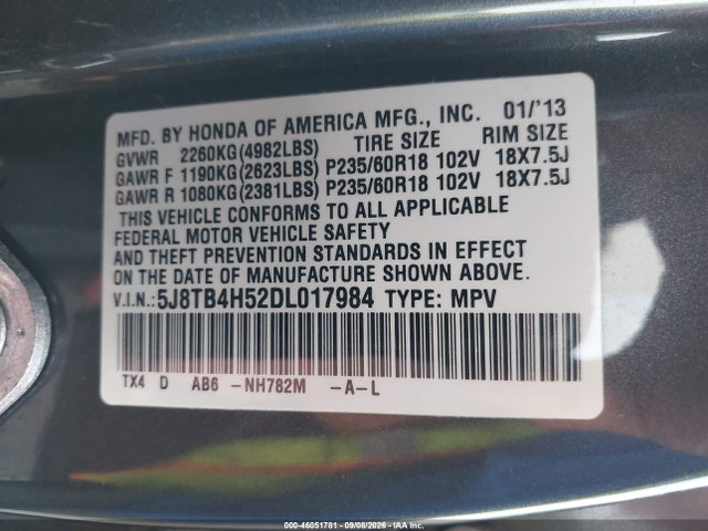 Продажа на аукционе авто 2013 Acura Rdx, vin: 5J8TB4H52DL017984, номер лота: 46051781